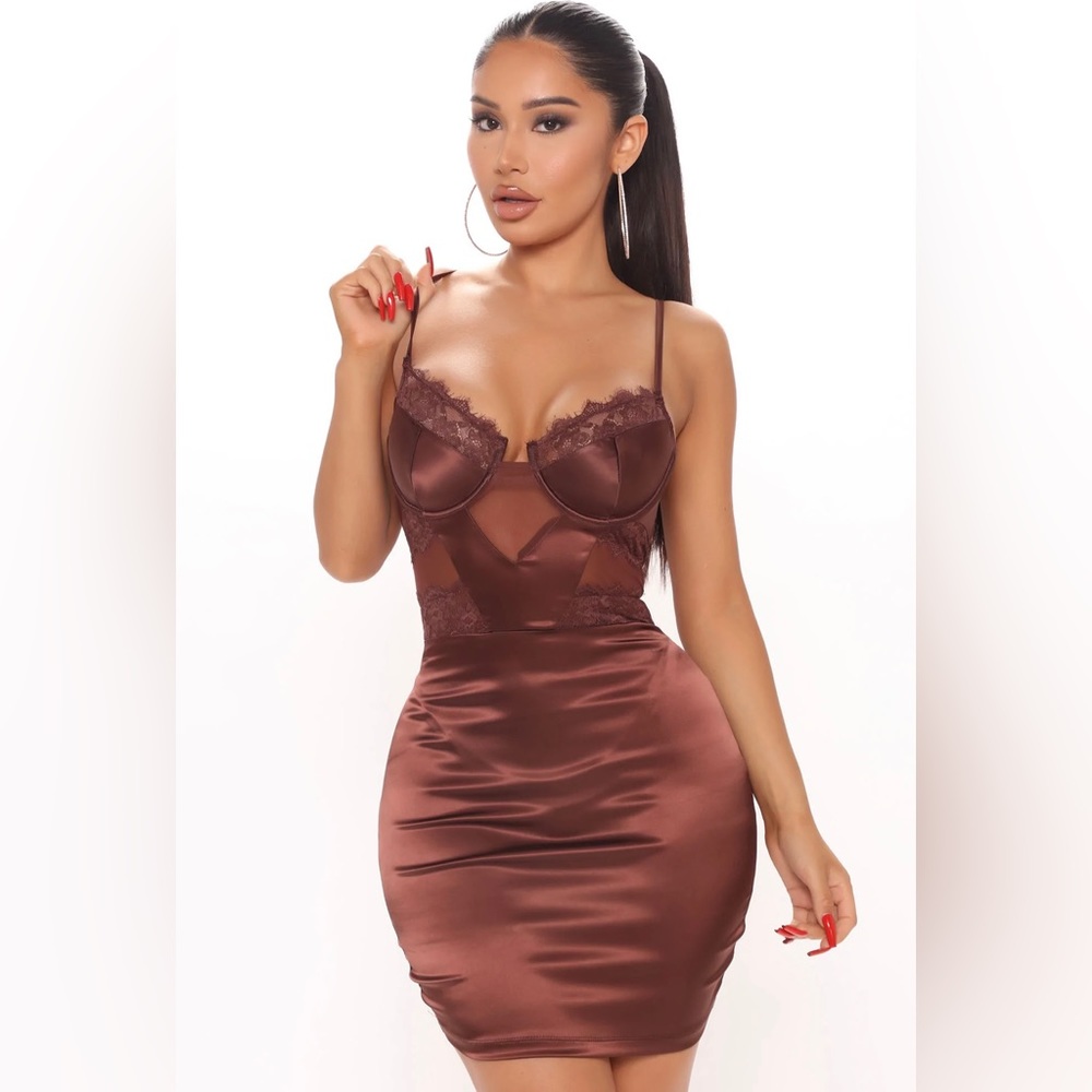 FASHION NOVA BROWN SATIN DRESS
